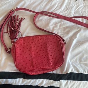 Red ostrich crossbody